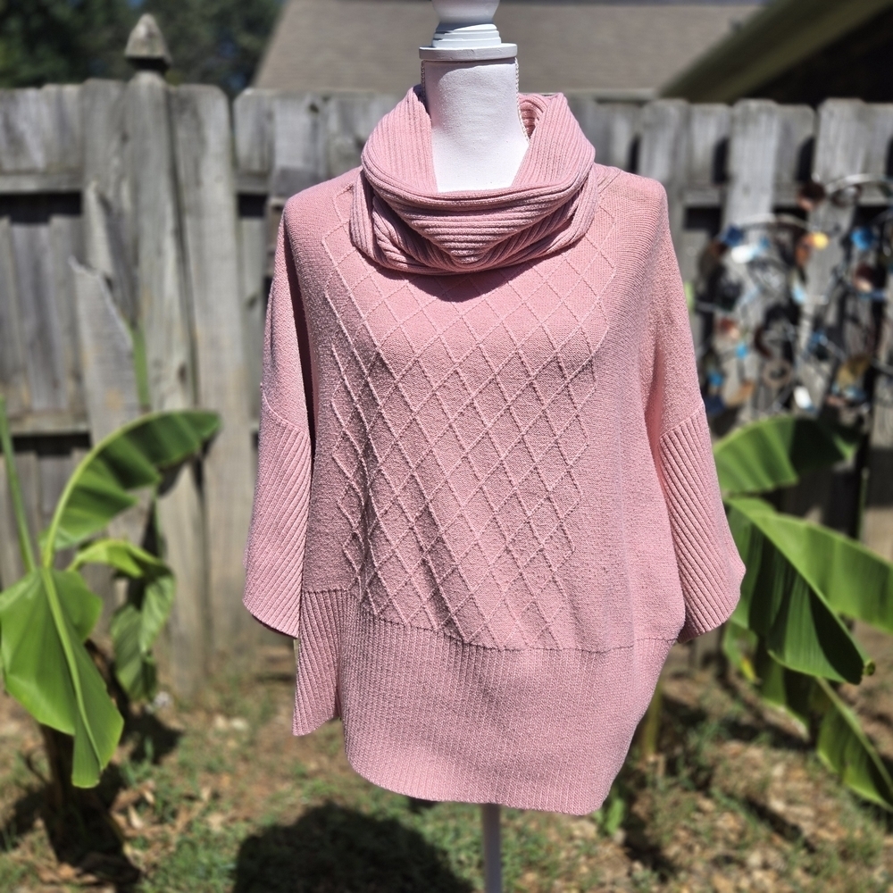 Andrea Jovine S/M Blush Oversized Cowl Neck Sweater Shrug Diamind Texture